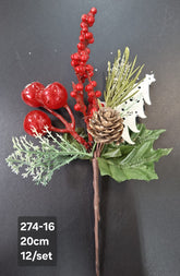 Crenguță artificială de Crăciun cu con și brăduț decorativ – 20cm 12/set